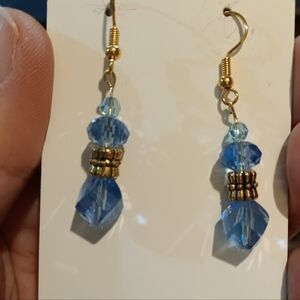 2/$10 Handmade Blue and Gold Toned Dangle Earrings